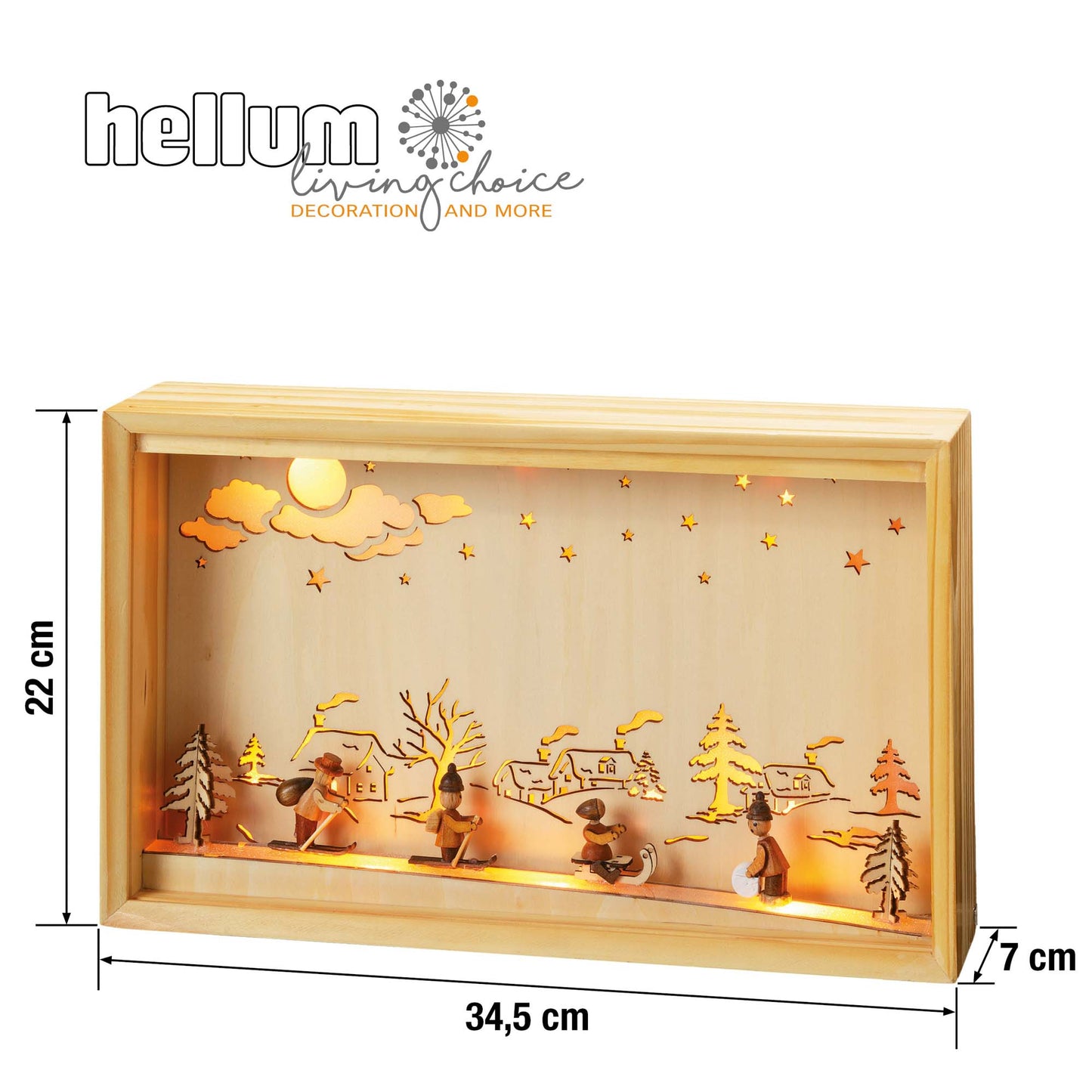 LED-Stimmungsbild im Holzrahmen, natur, 10 LEDs ww, Innen-Transformator