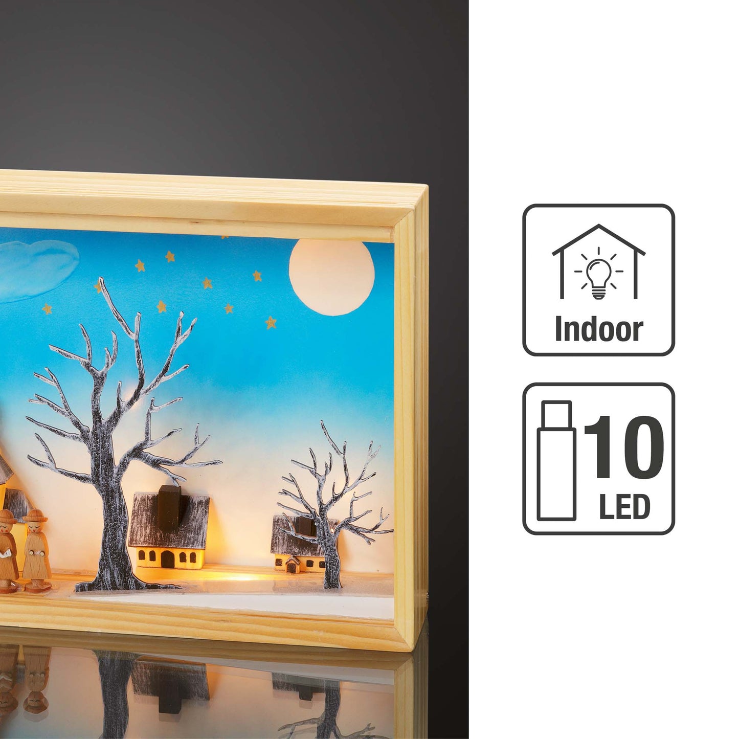 LED-Stimmungsbild im Holzrahmen, farbig, 10 LEDs ww, Innen-Transformator