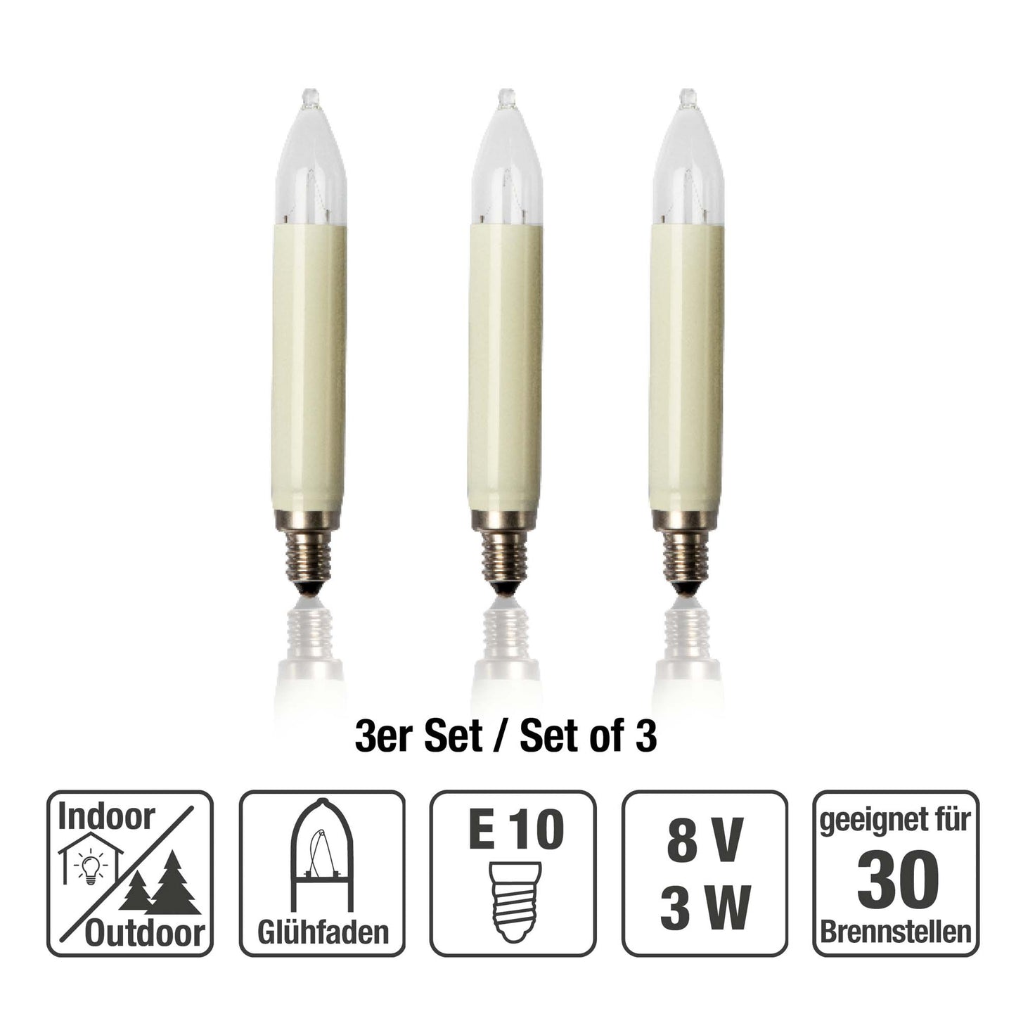 Schaftkerze, 8 V / 3 W, elfenbein, 3er Blister_901047