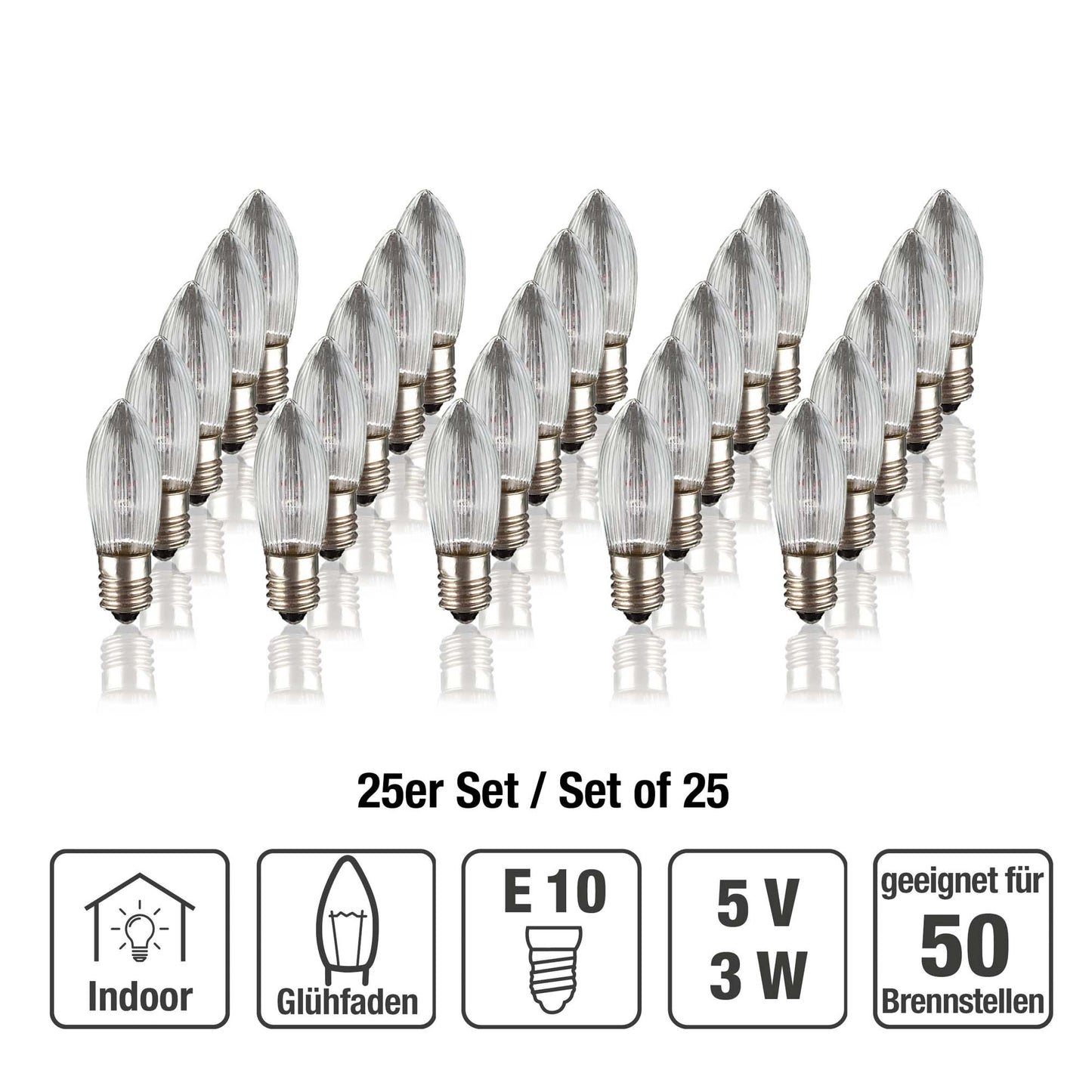 Riffelkerze, 5 V / 3 W, klar, 25er Schachtel