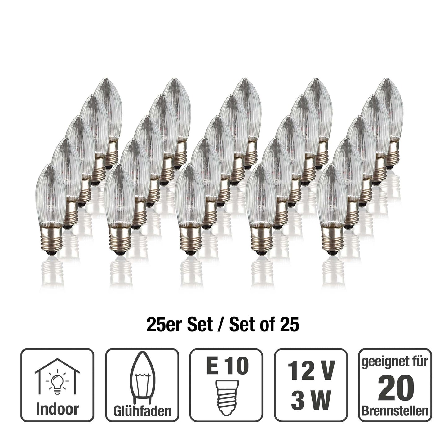 Riffelkerze, 12 V / 3 W, klar, 25er Schachtel