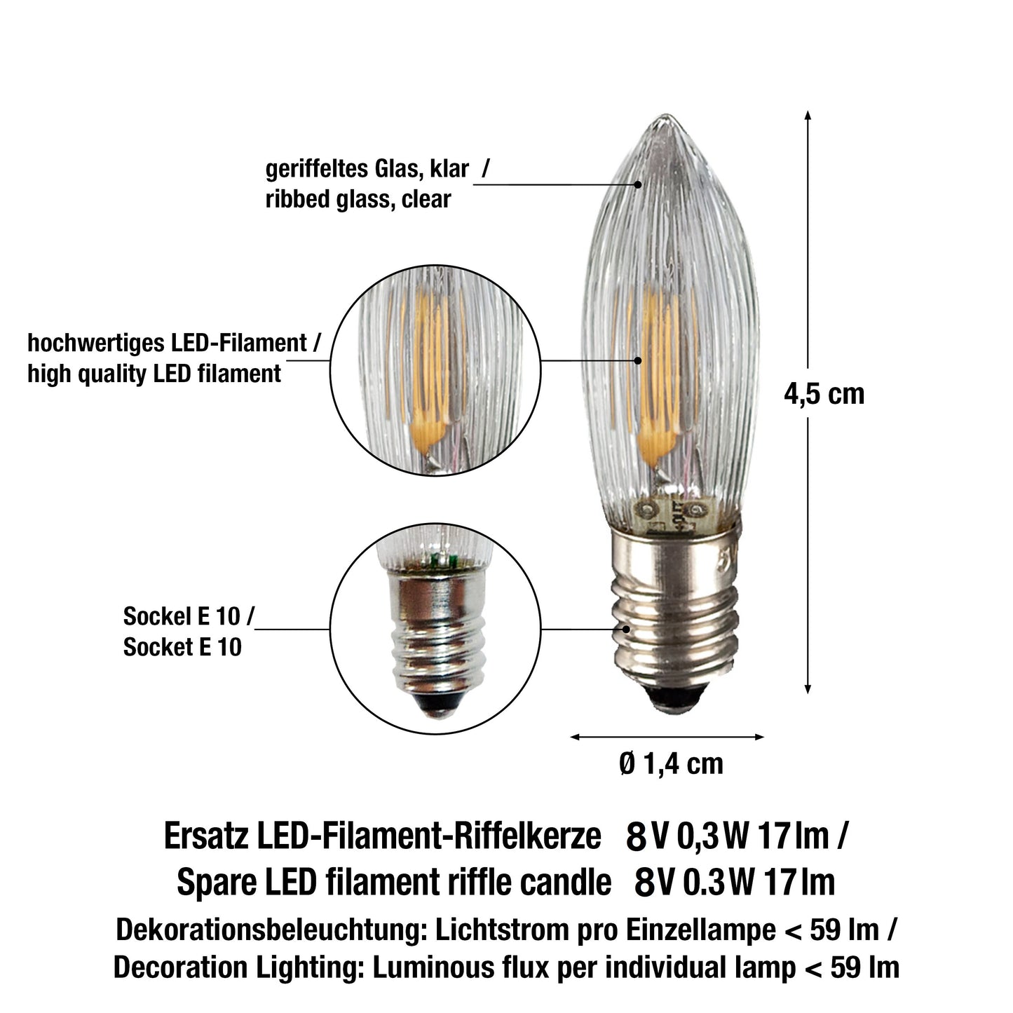 LED-Filament-Riffelkerzen 8V 5er-Pack innen