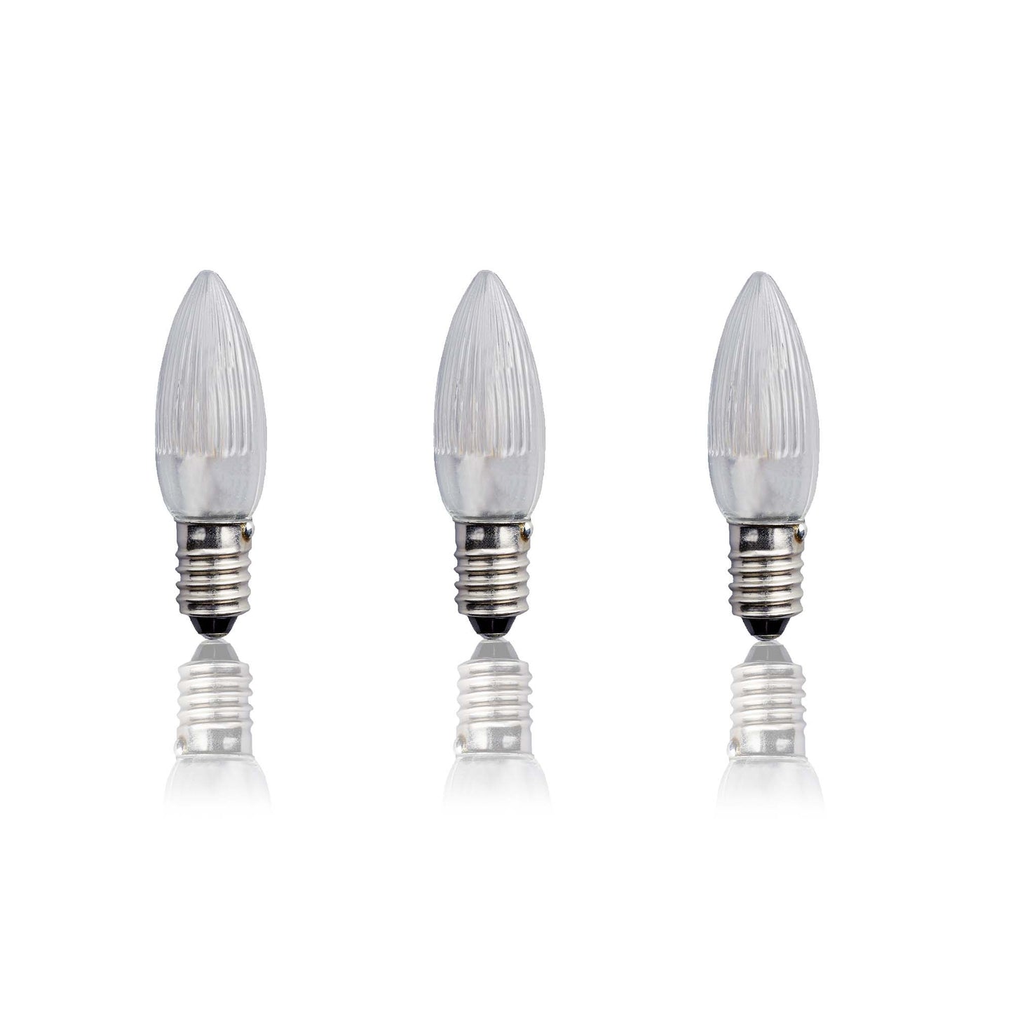 LED-Riffelkerze, warm-weiß, klare Kerze, 8 - 55 V, E10, 3er Blister