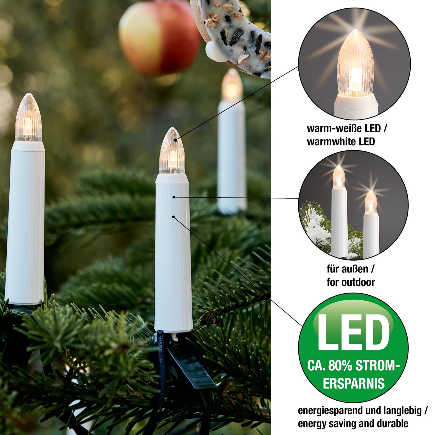 LED-Riffelkerze, warm-weiß, klare Kerze, 8 - 55 V, E10, 3er Blister