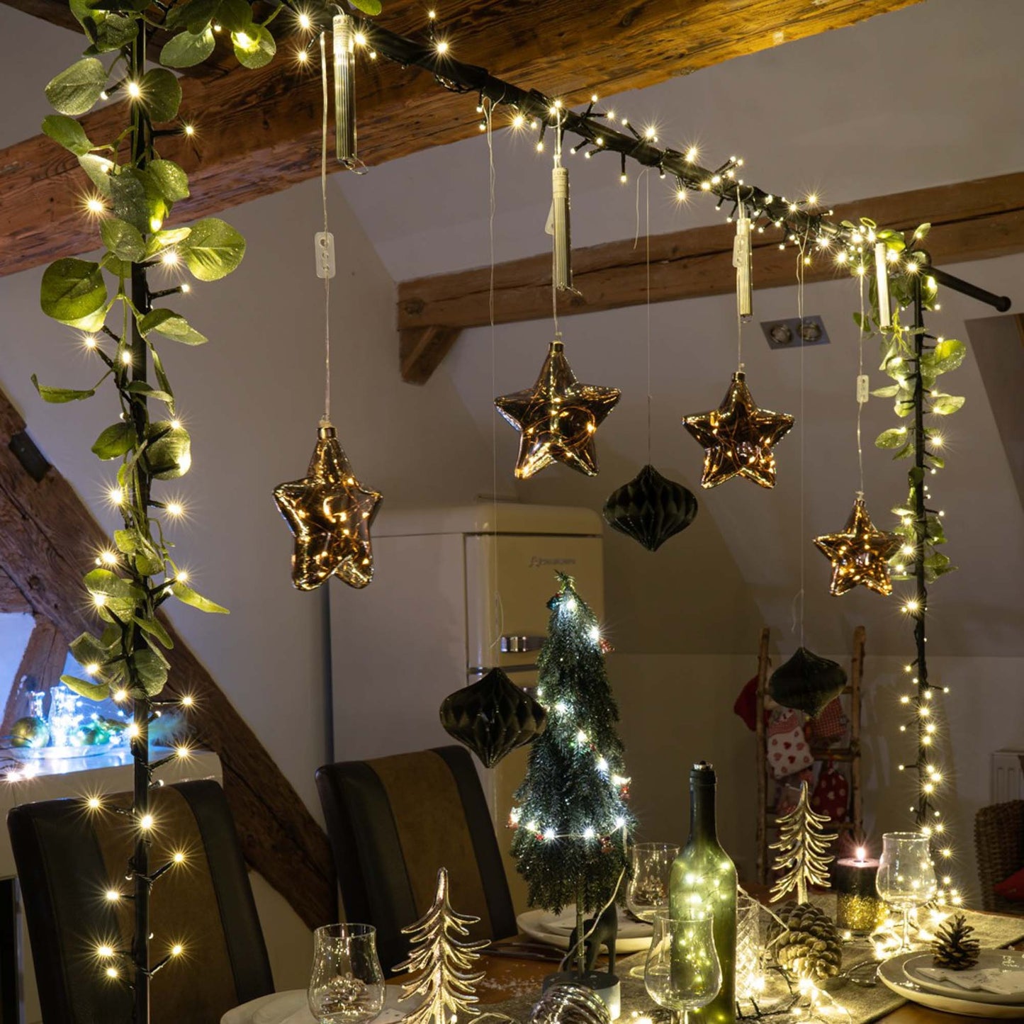 LED Lichterkette, 180 LEDs ww, mit Infrarot Fernbedienung, Controller, Außen-Transformator