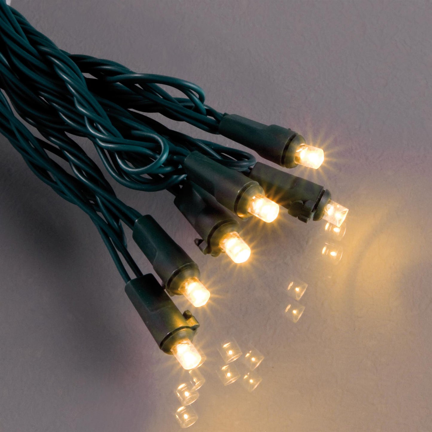 20-tlg. LED-Lichterkette, warm-weiße LEDs, grünes Kabel, batteriebetrieben