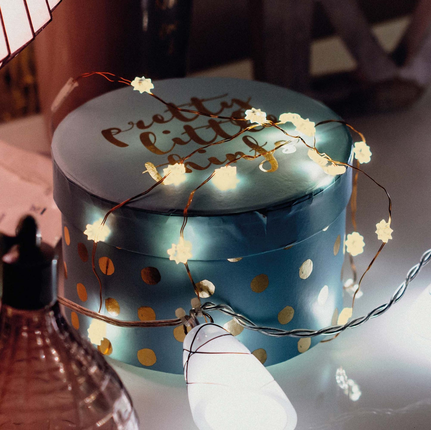 LED-Lichterkette, Kupferkabel "Sterne" , 20 LEDs gelb, batteriebetrieben