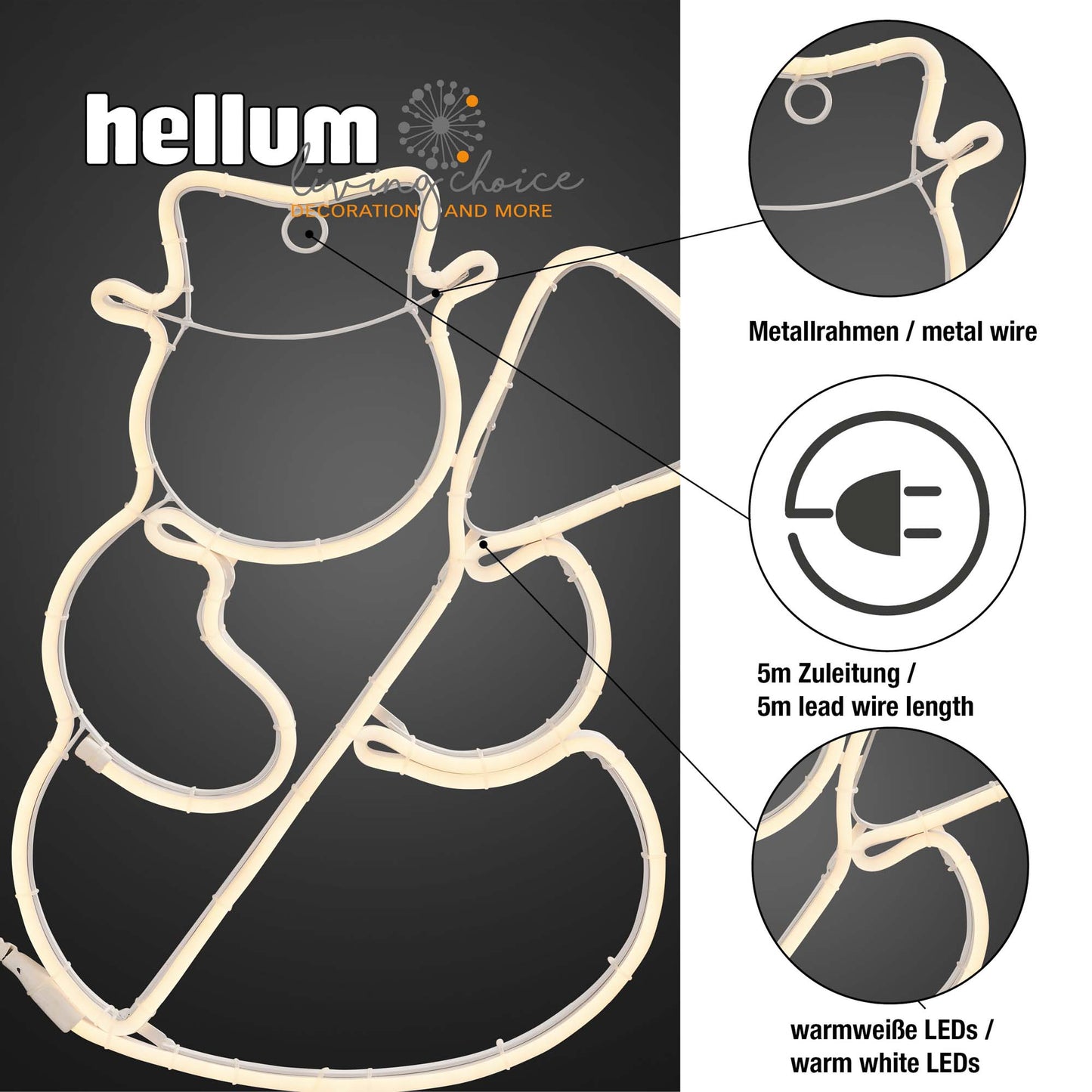 LED-Neon-Lichtschlauch "Schneemann", 360 LEDs ww, Außen-Stecker