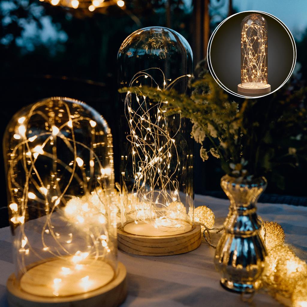 LED-Glasglocke mit Lichterkette, 60 warm-weiße LEDs, batteriebetrieben