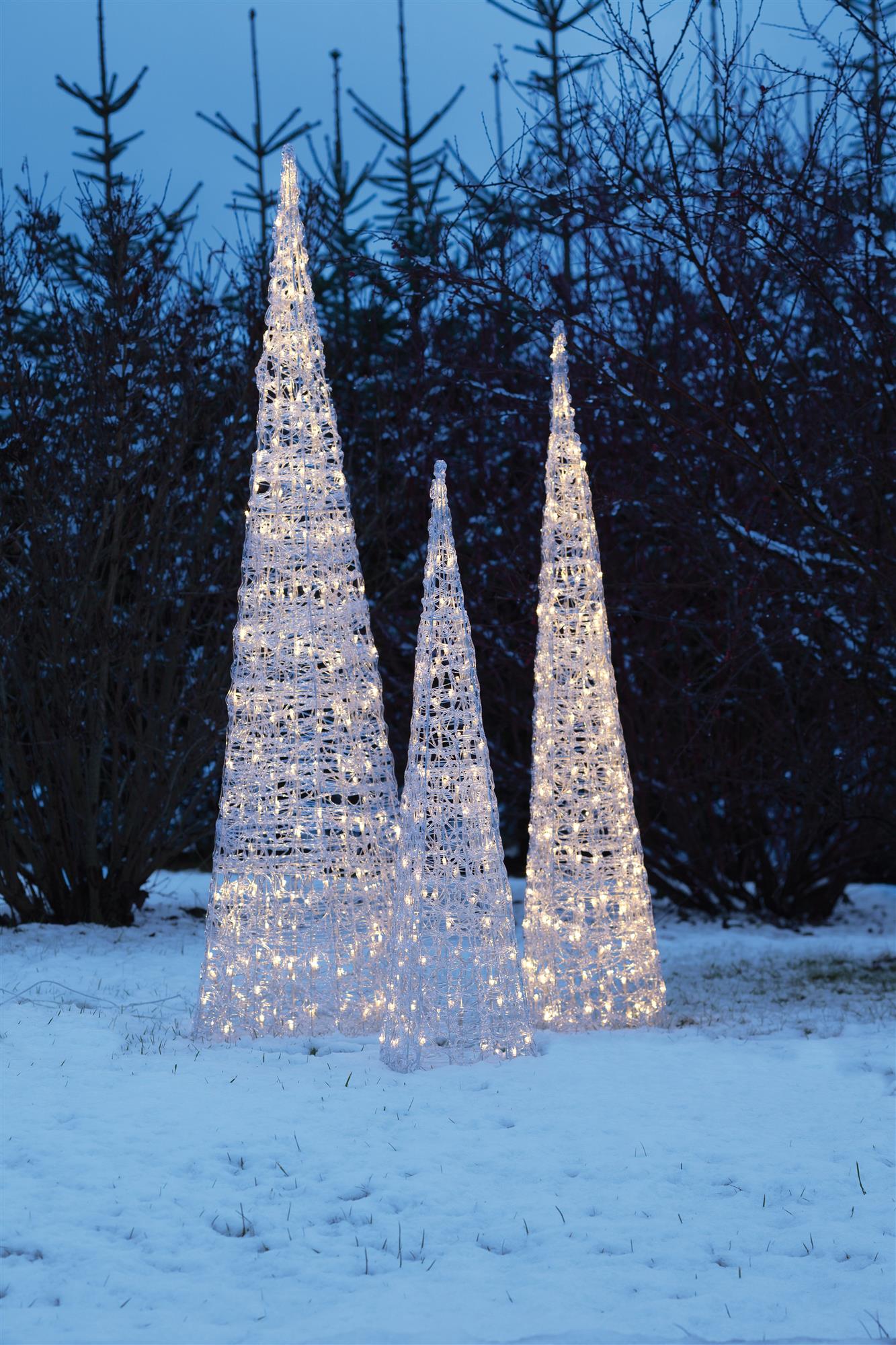 LED-Acryl-Pyramide, 150 LEDs ww, H: 150 cm, Außen-Transformator