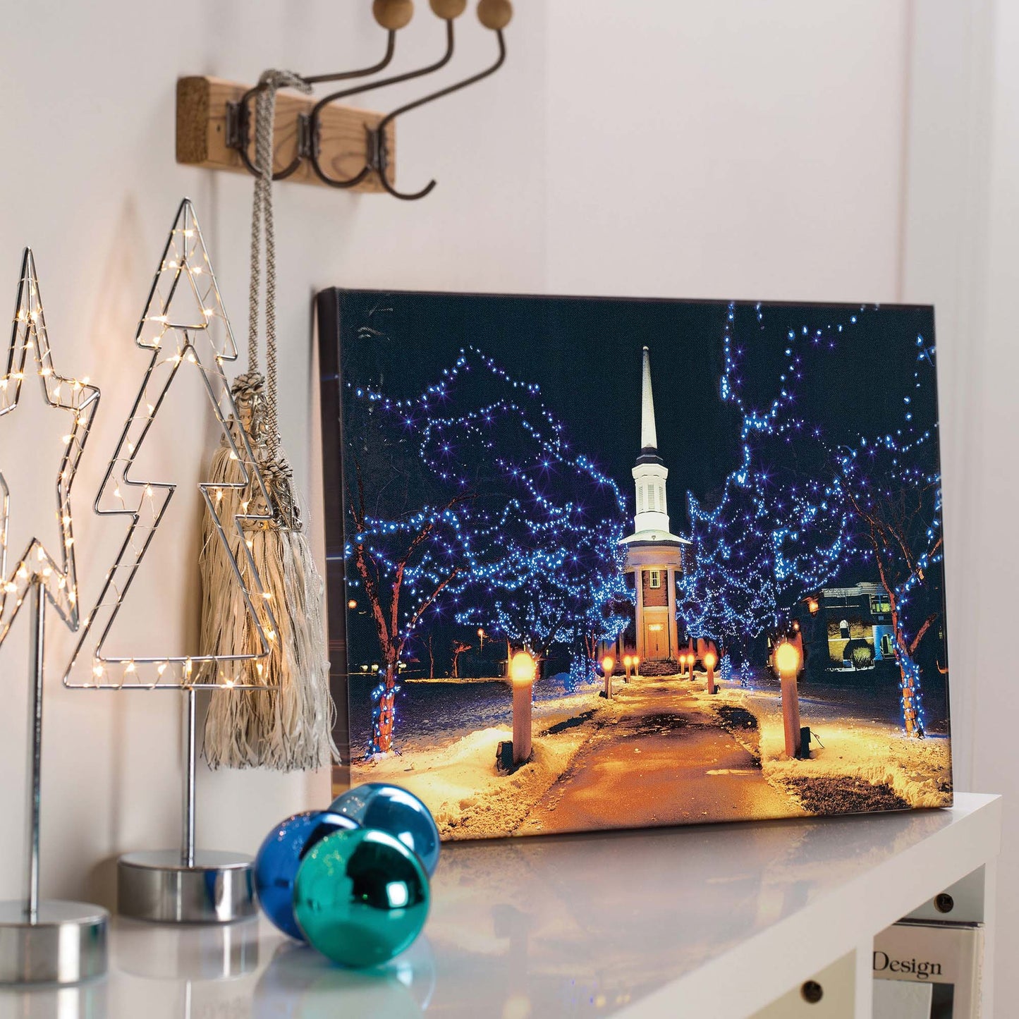 LED-Bild mit Fiberoptik, "Winterpark", mit Timer, batteriebetrieben