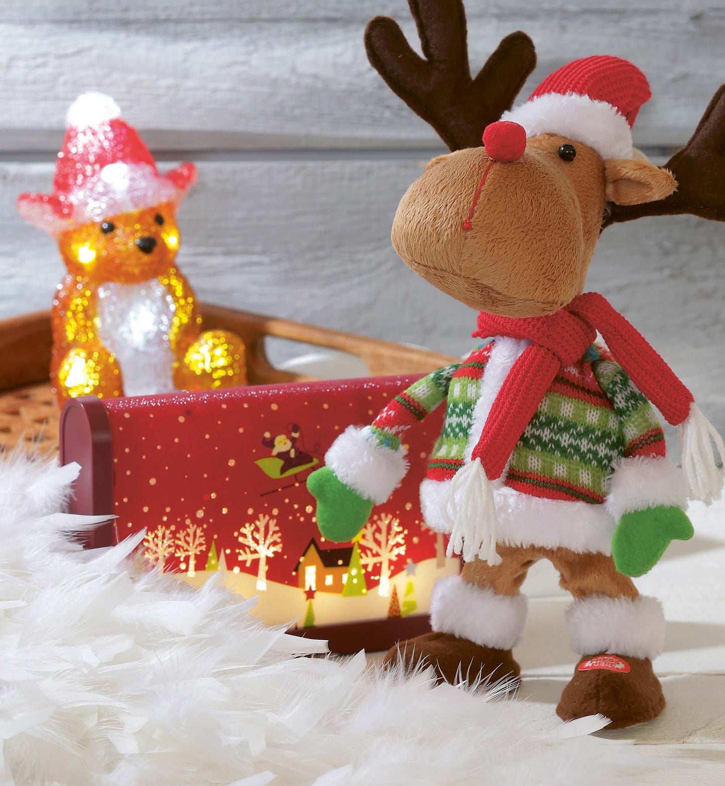 LED-Tischbild Weihnachtsmann mit Schlitten, batteriebetrieben