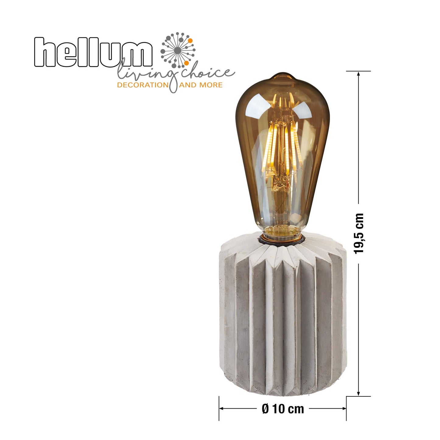 Tisch-Lampe "Zahnrad" mit Zement-Sockel, LED-Filament-Lampe, 6h Timer, batteriebetrieben