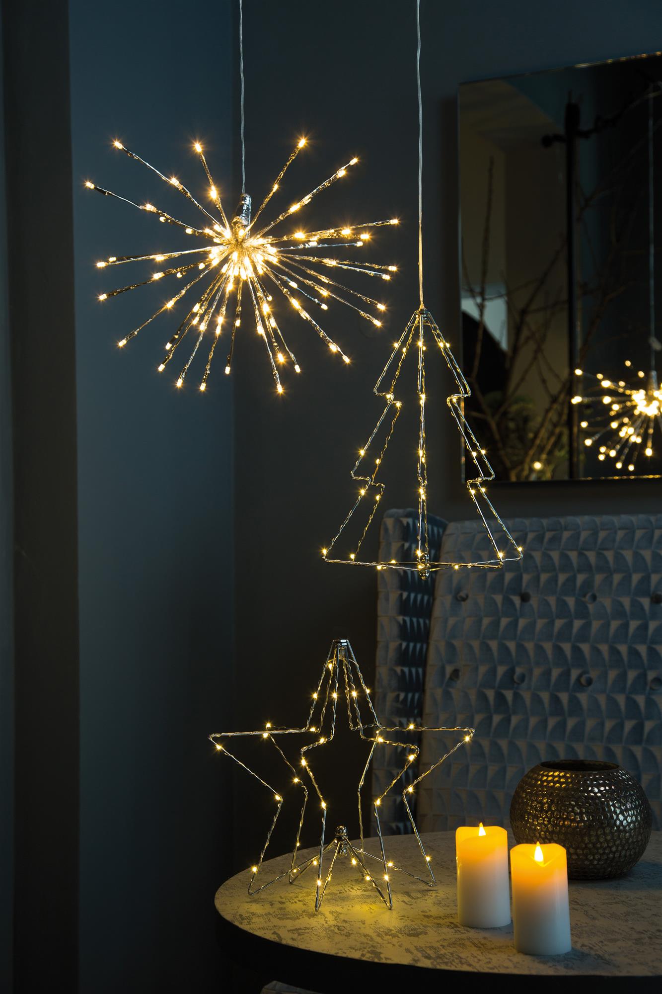 LED-2D/3D Stern zum Hängen und Stellen, 36 LEDs ww, mit Timer, batteriebetrieben