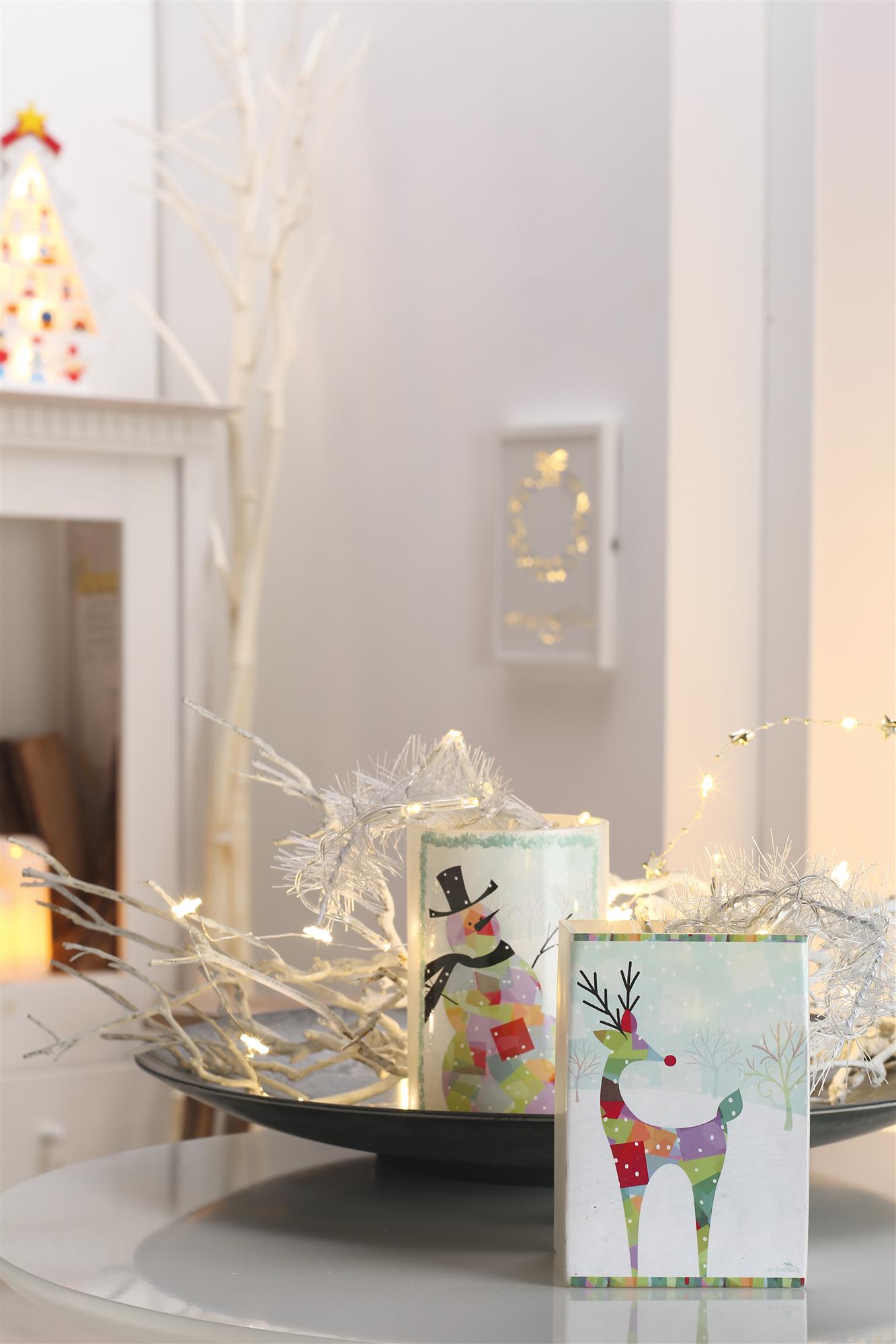 LED-Glasvase, rund “ Schneemann“, 10 LEDs, batteriebetrieben