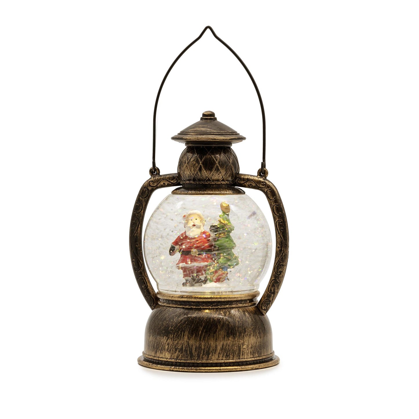 LED-Wasser-Kugellaterne mit Weihnachtsmann und Weihnachtsbaum, batteriebetrieben