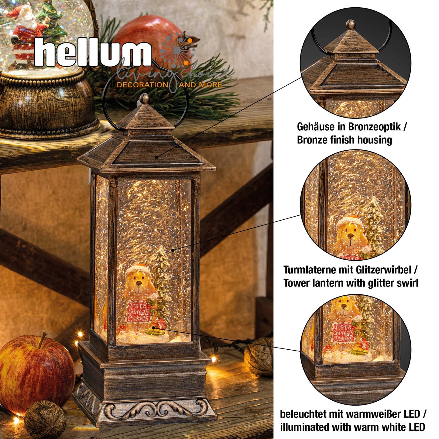 LED-Wasser-Laterne "Laterne mit Hund" , 1 LED ww, mit 6 h Timer, batteriebetrieben