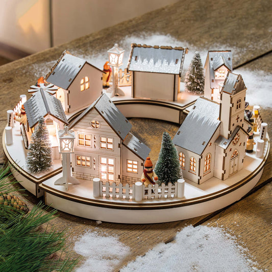 Weihnachtsdorf mit Beleuchtung, batteriebetrieben mit Timer, Weihnachtsdeko 150087