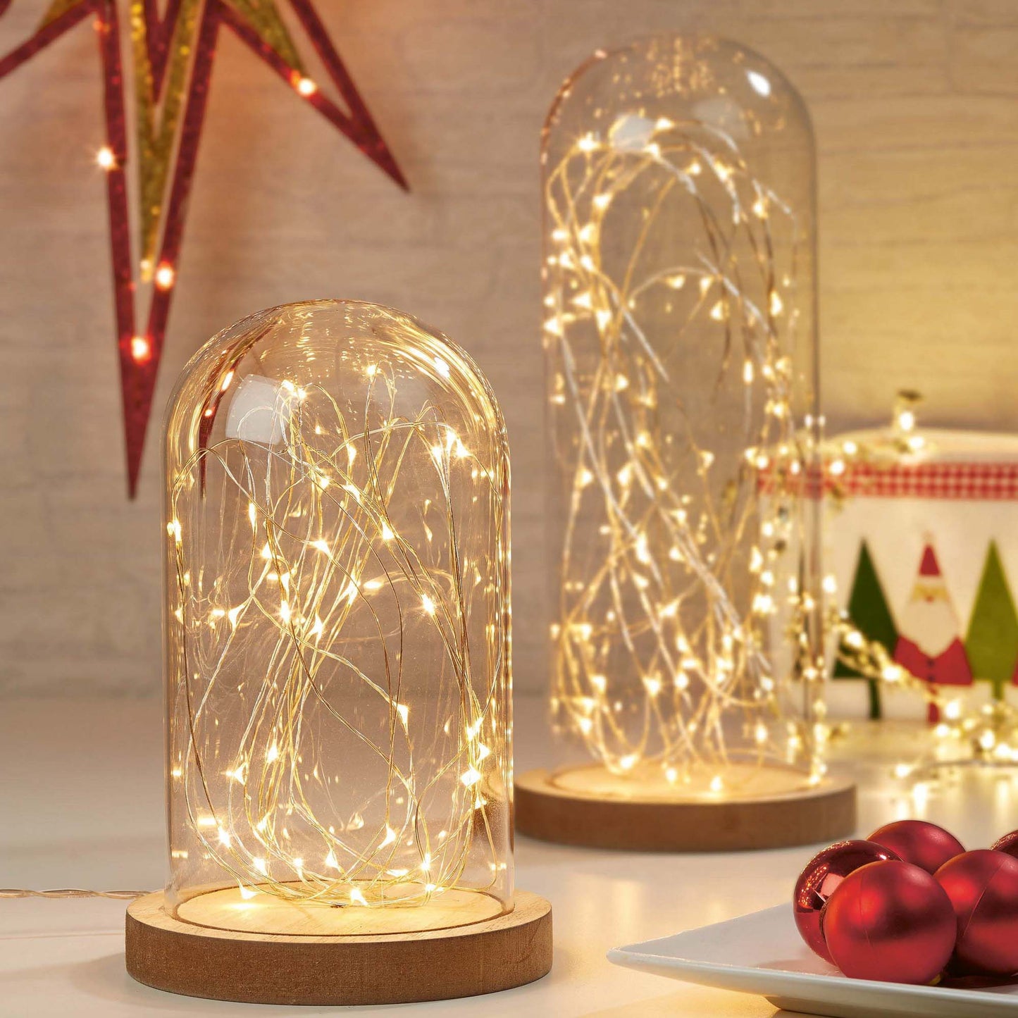 LED-Glasglocke mit Lichterkette  30  LEDs, batteriebetrieben