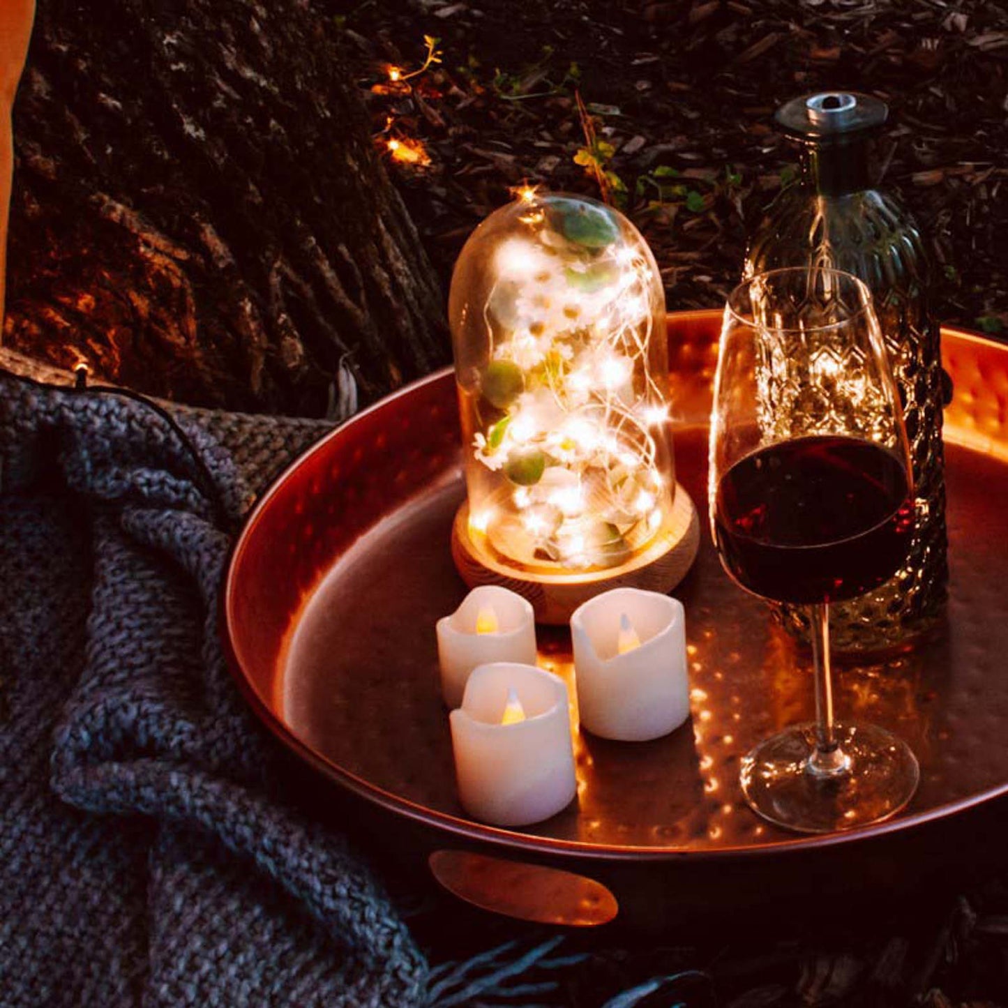 LED-Glasglocke mit Lichterkette  30  LEDs, batteriebetrieben