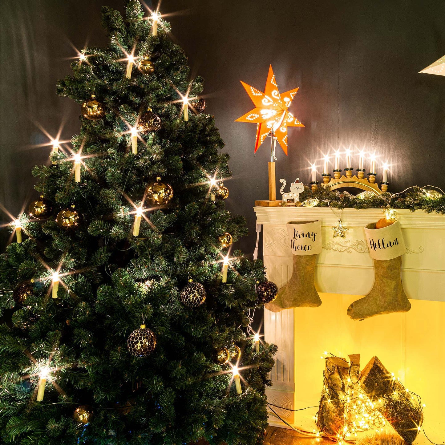 Hellum LED Lichterkette Weihnachtsbaum, 15 LED Kerzen, 9,8m, Innen, mit Stecker & Clip-Befestigung, stromsparend