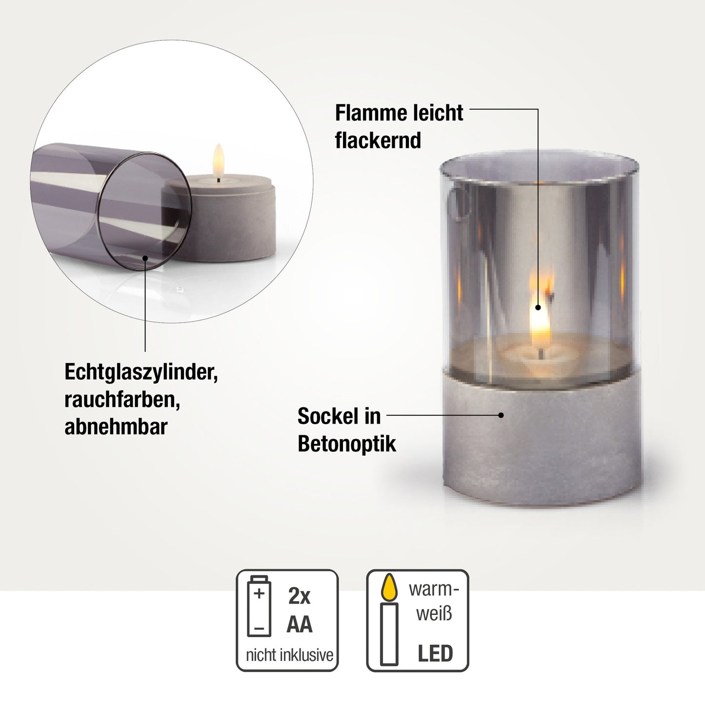 LED Kerzen mit Timerfunktion, 3er Set in Betonoptik, LED Kerzen flackernde Flamme outdoor