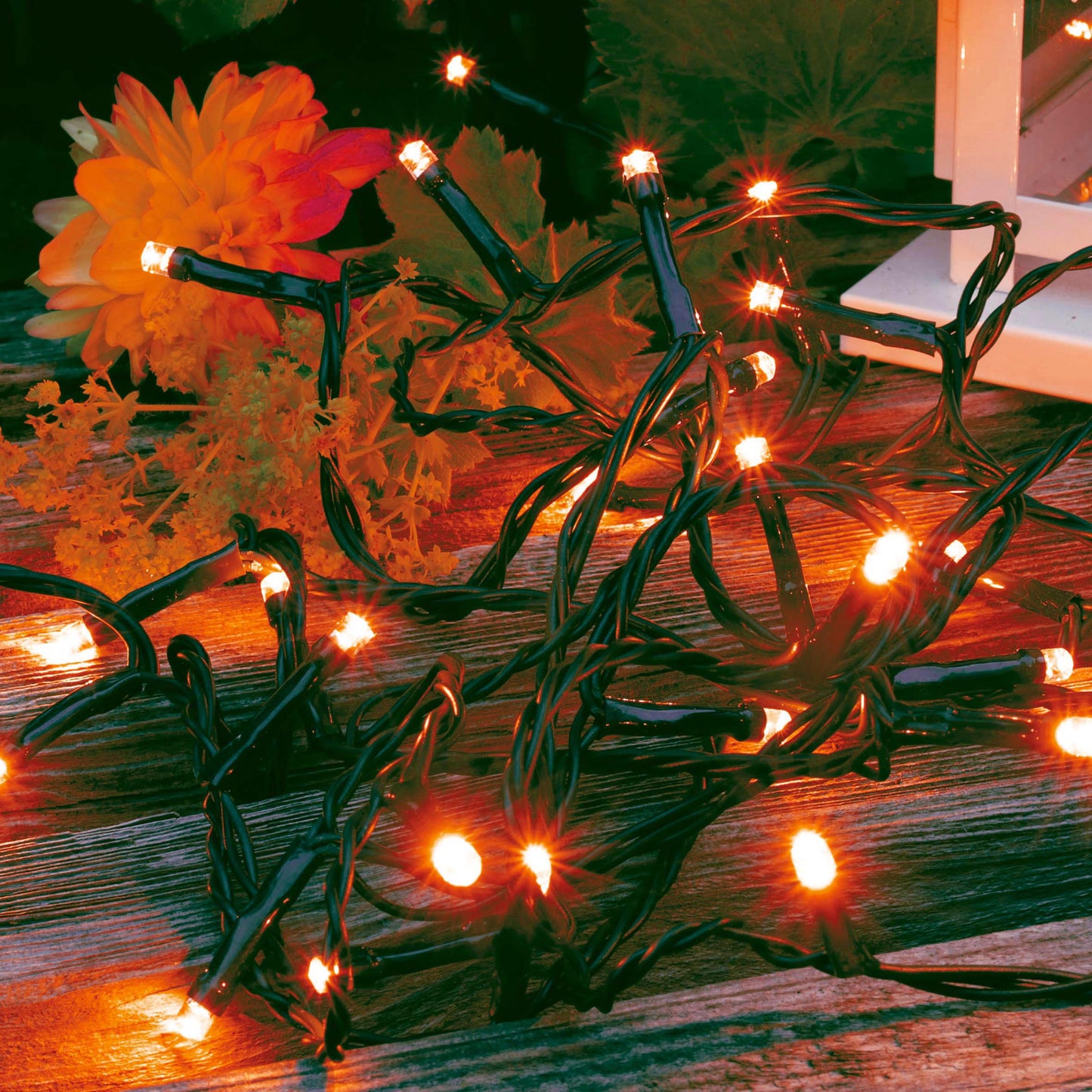 Hellum LED Lichterkette, 200 LEDs, mandarunfarben, mit Timer, für außen 150056