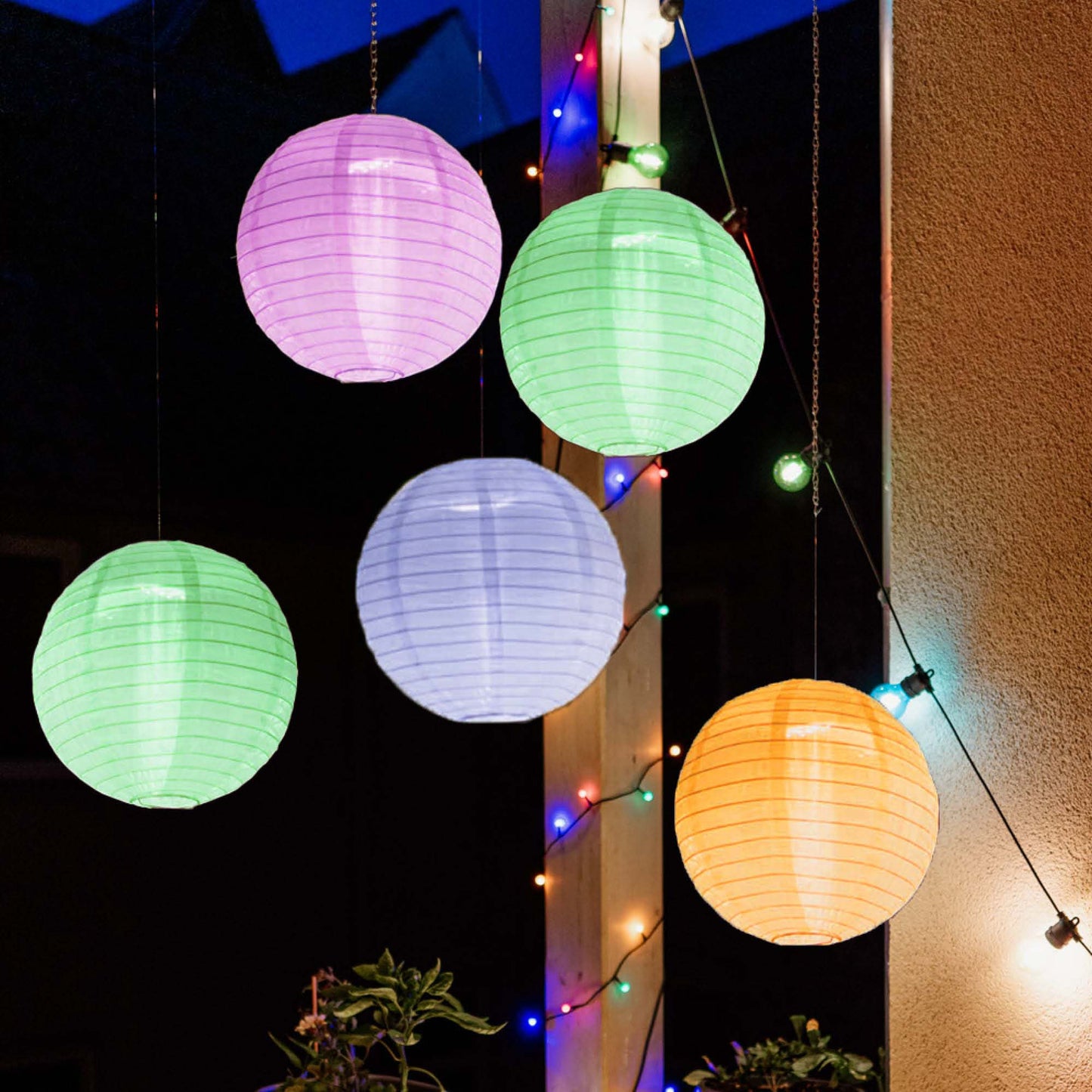 10er LED Lampions außen mit Fernbedienung,12 Farben, dimmbar Ø30cm mit Batterie