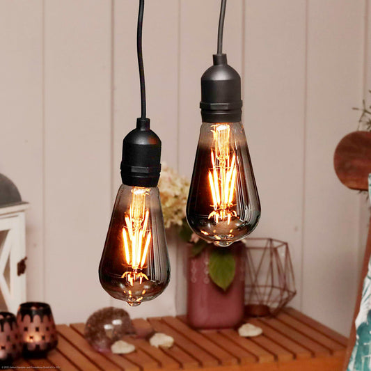 2er Set LED-Filament Vintage-Lampe,Ø6,4 * 13,8 cm,  "Smokey", mit Fernbedienung und Timer, batteriebetrieben_2er Set aus 150421