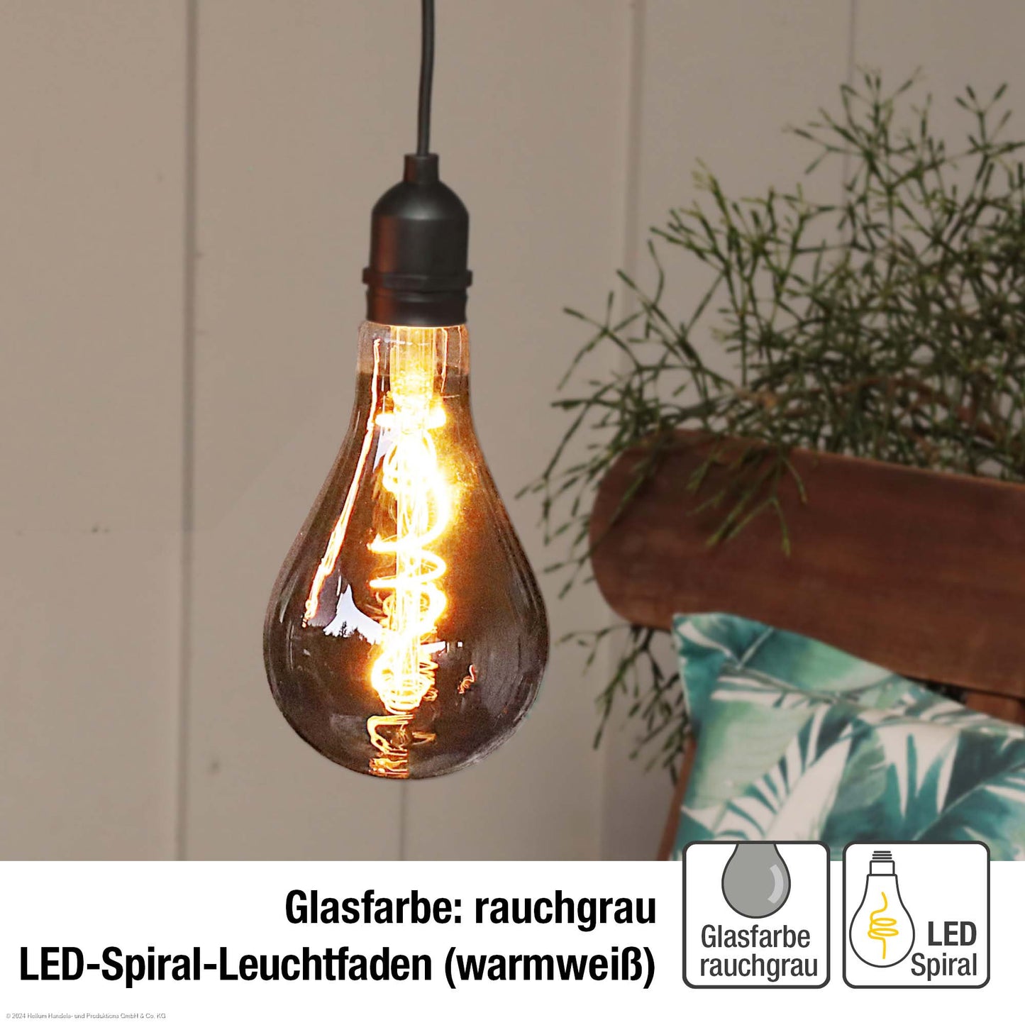 LED-Filament Vintage-Lampe,Ø10 * 20 cm,  "Smokey", mit Fernbedienung und Timer, batteriebetrieben