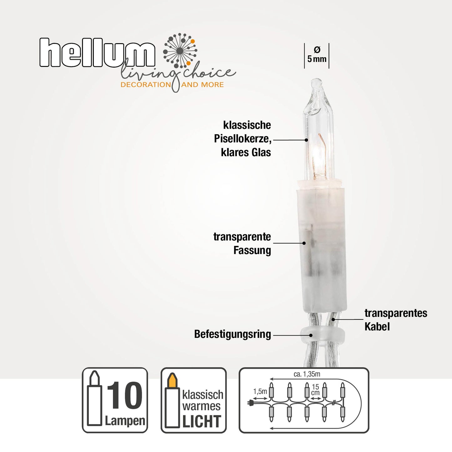 10-tlg. Minikette, transparent/klar, Euro-Stecker, für innen
