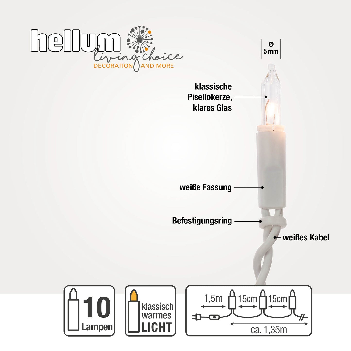10-tlg. Minikette, weiß/klar, mit Schalter,  Euro-Stecker, für innen