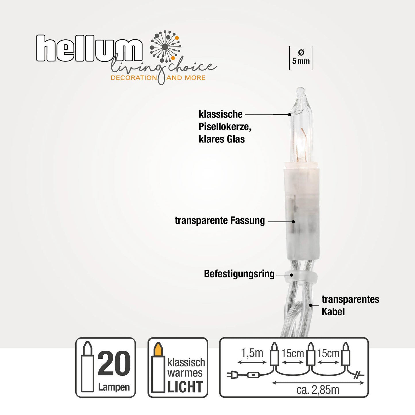 20-tlg. Minikette, transparent/klar, mit Schalter, Euro-Stecker, für innen