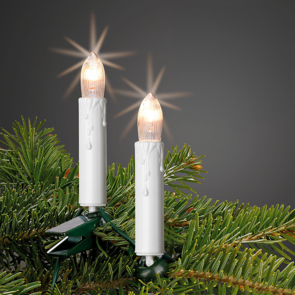 LED Lichterkette Weihnachtsbaum Kerzen mit Wachstropfen weiß mit Clip – Hellum Direkt