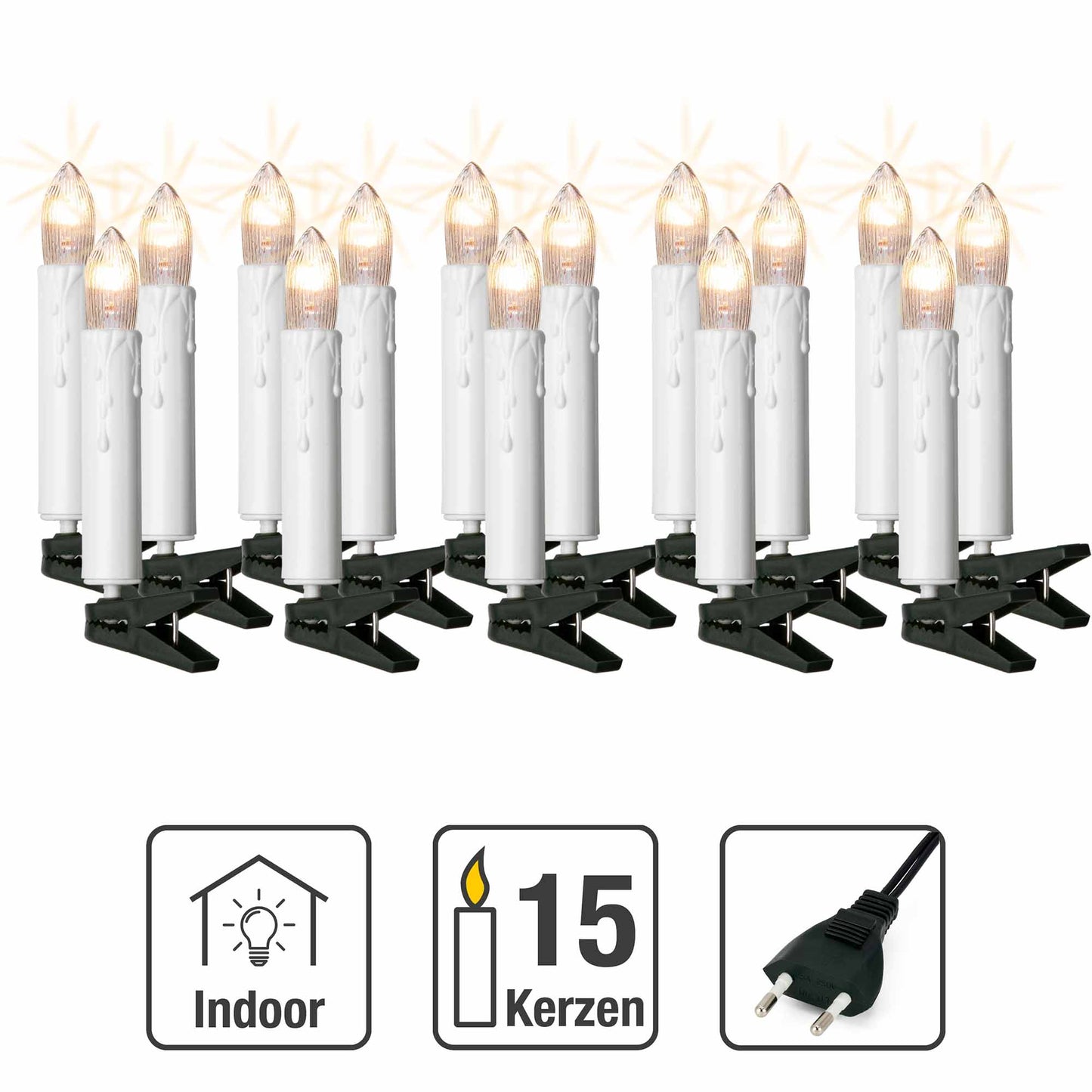 Hellum LED Lichterkette Weihnachtsbaum, 15 LED Kerzen, 9,8m, Innen, mit Stecker & Clip-Befestigung, stromsparend
