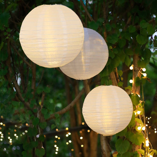 LED Lampions außen 3er Set warmweiß mit Fernbedienung 1x Ø25cm 2x Ø20cm 150957