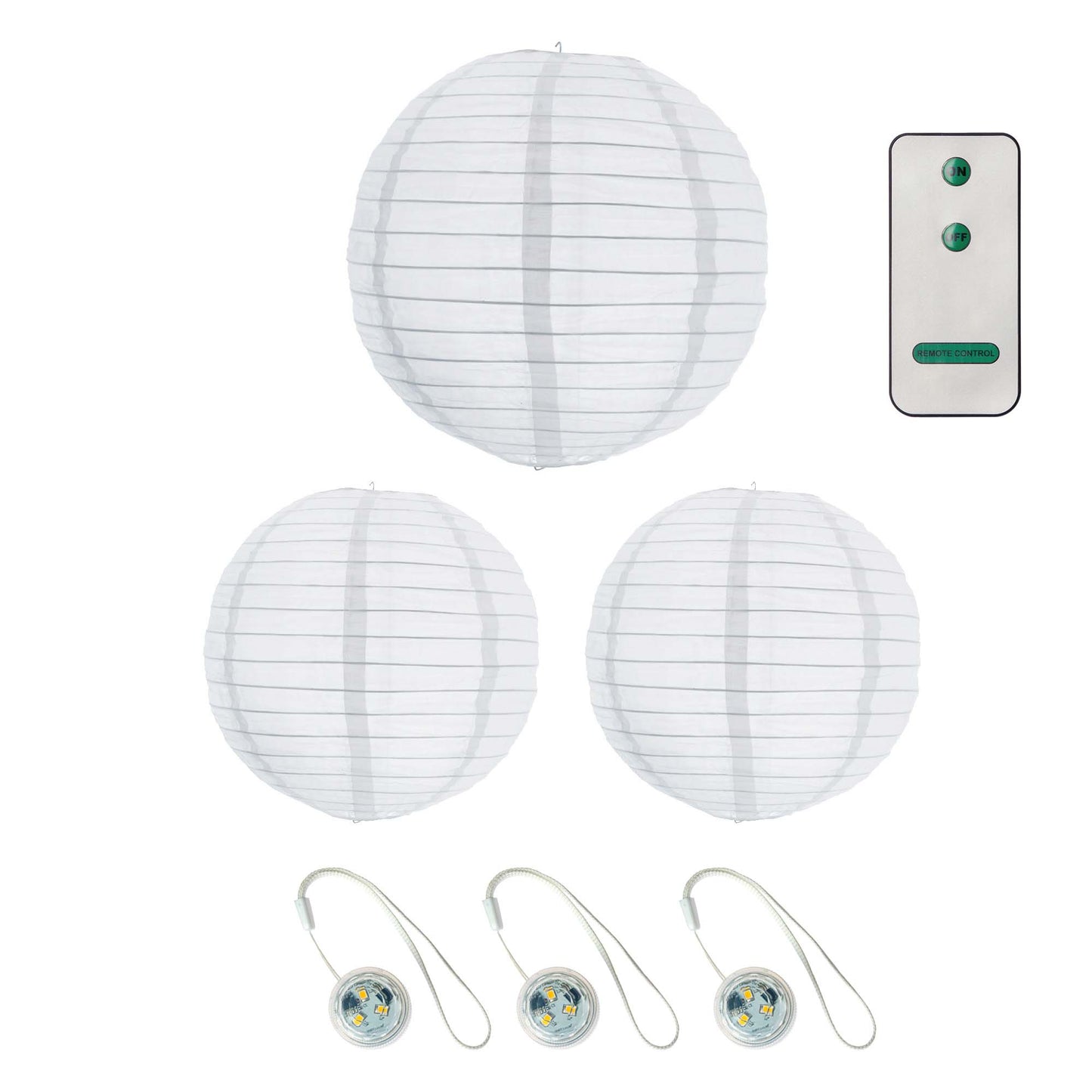 LED Lampions außen 3er Set warmweiß mit Fernbedienung 1x Ø25cm 2x Ø20cm 150957