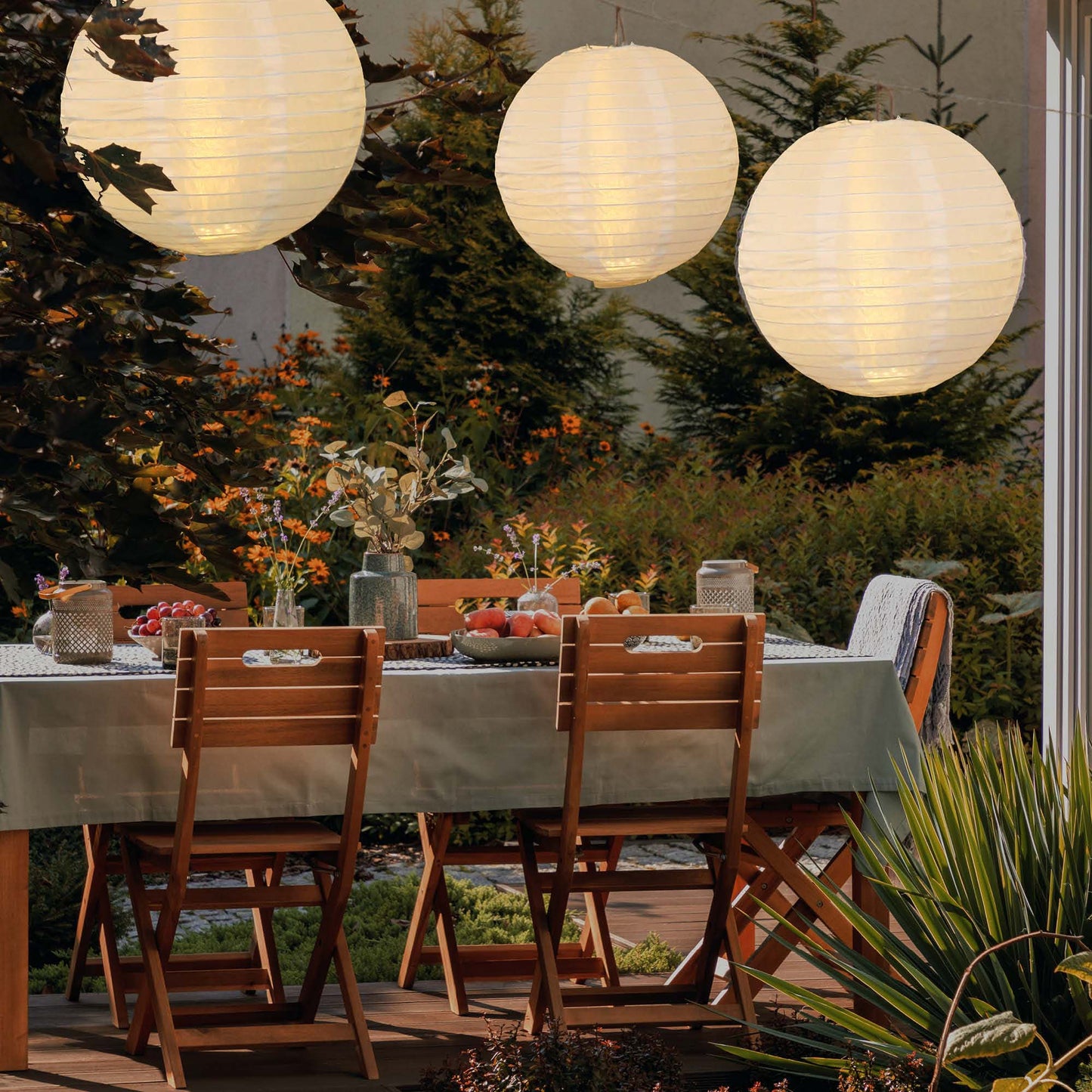 LED Lampions außen 3er Set warmweiß mit Fernbedienung 1x Ø25cm 2x Ø20cm 150957