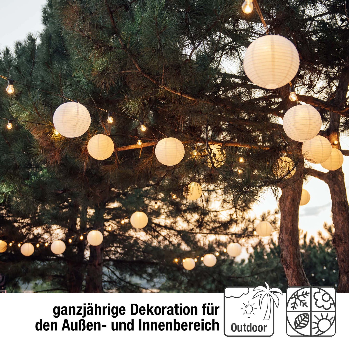 5er-Lampion-Set, warmweiß, 2x25/3x20cm