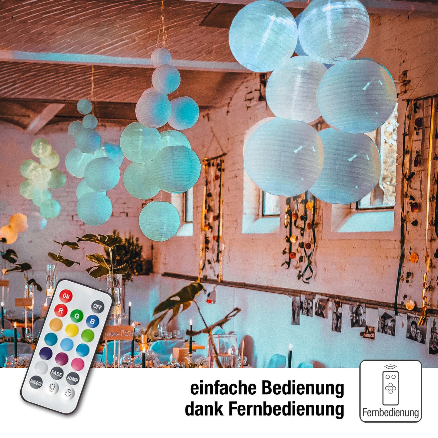 Lampions außen bunt 5er Set mit Batterie und Fernbedienung 2x Ø25cm 3x Ø20cm 150964