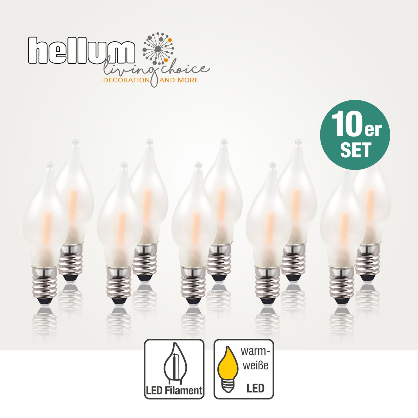 Ersatzkerzen Lichterkette LED-Filament 10-55V 0,5W für Lichterketten & Schwibbogen, 10 Stk Riffelkerzen E10 für 4-24 Brennstellen innen 151312