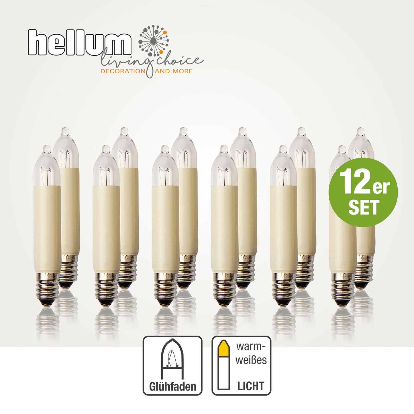 Ersatzkerzen Lichterkette 23V 3W für Lichterketten & Schwibbogen, 12 Stk Kleinschaftkerzen E10 für 10 Brennstellen innen & außen 151336