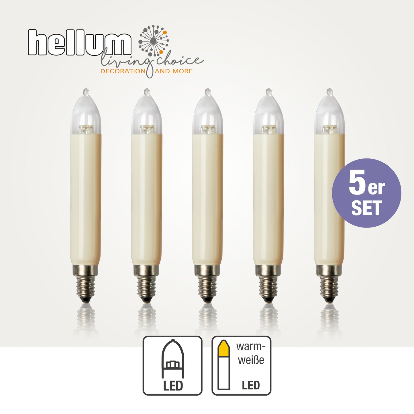 Ersatzkerzen Lichterkette LED 8-34V 0,5W für Lichterketten & Schwibbogen, 5  Stk Schaftkerzen E10 für 7-30 Brennstellen innen & außen 151343