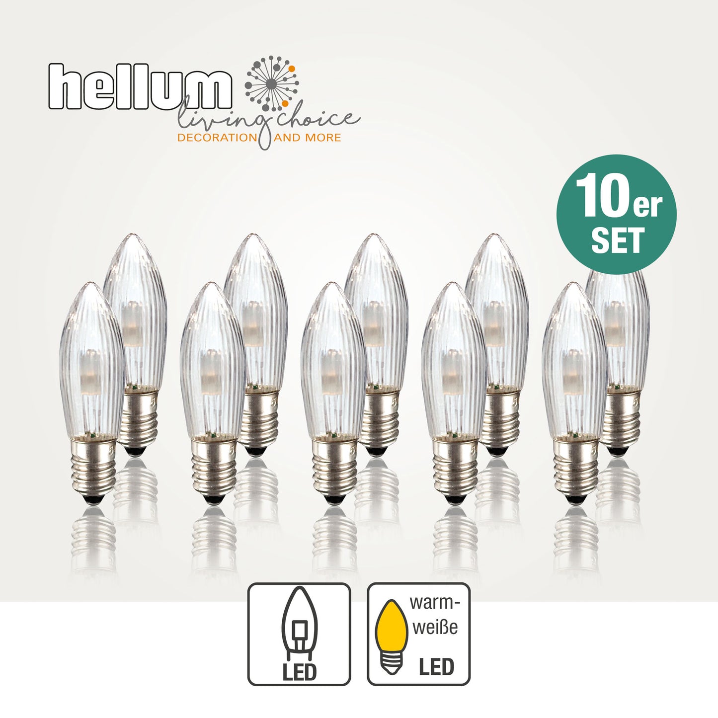 Ersatzkerzen Lichterkette LED 8-55V 0,5W für Lichterketten & Schwibbogen, 10 Stk Riffelkerzen E10 für innen 151350