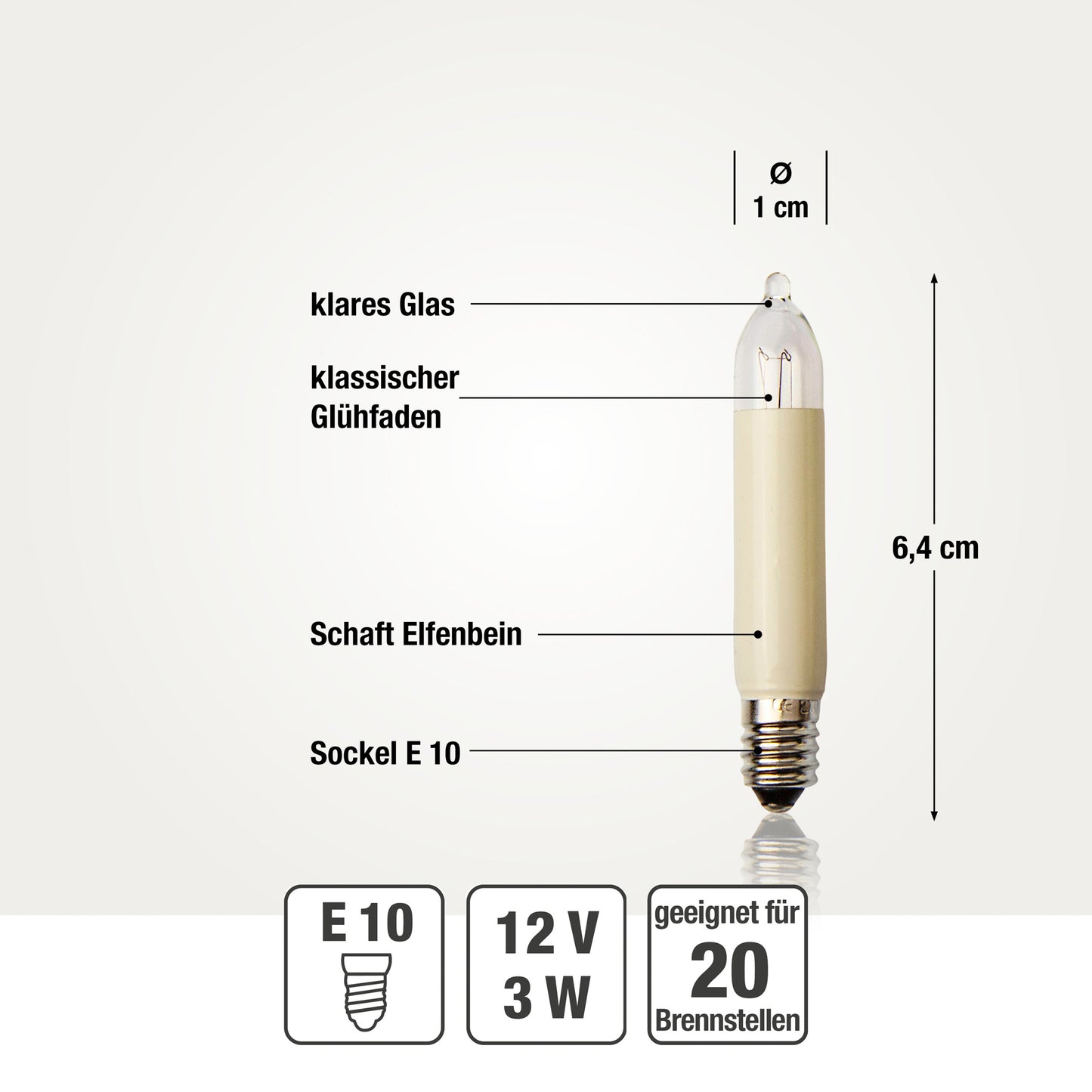 Ersatzkerzen Lichterkette 12V 3W für Lichterketten & Schwibbogen, 15 Stk Kleinschaftkerzen E10 für 20 Brennstellen innen & außen 151381