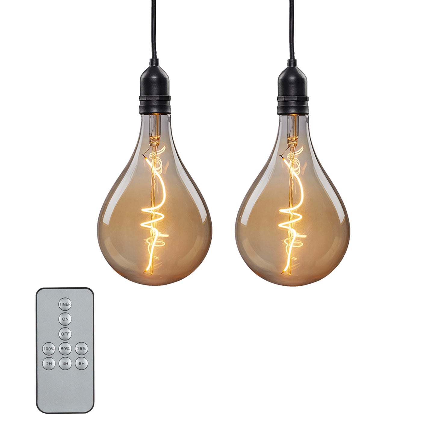 2er Set LED Vintage-Hängelampe, goldfarbene Lampe mit LED-Spiral-Strang, A130, 13x23 cm, batteriebetrieben, für außen_2er Set aus 524383