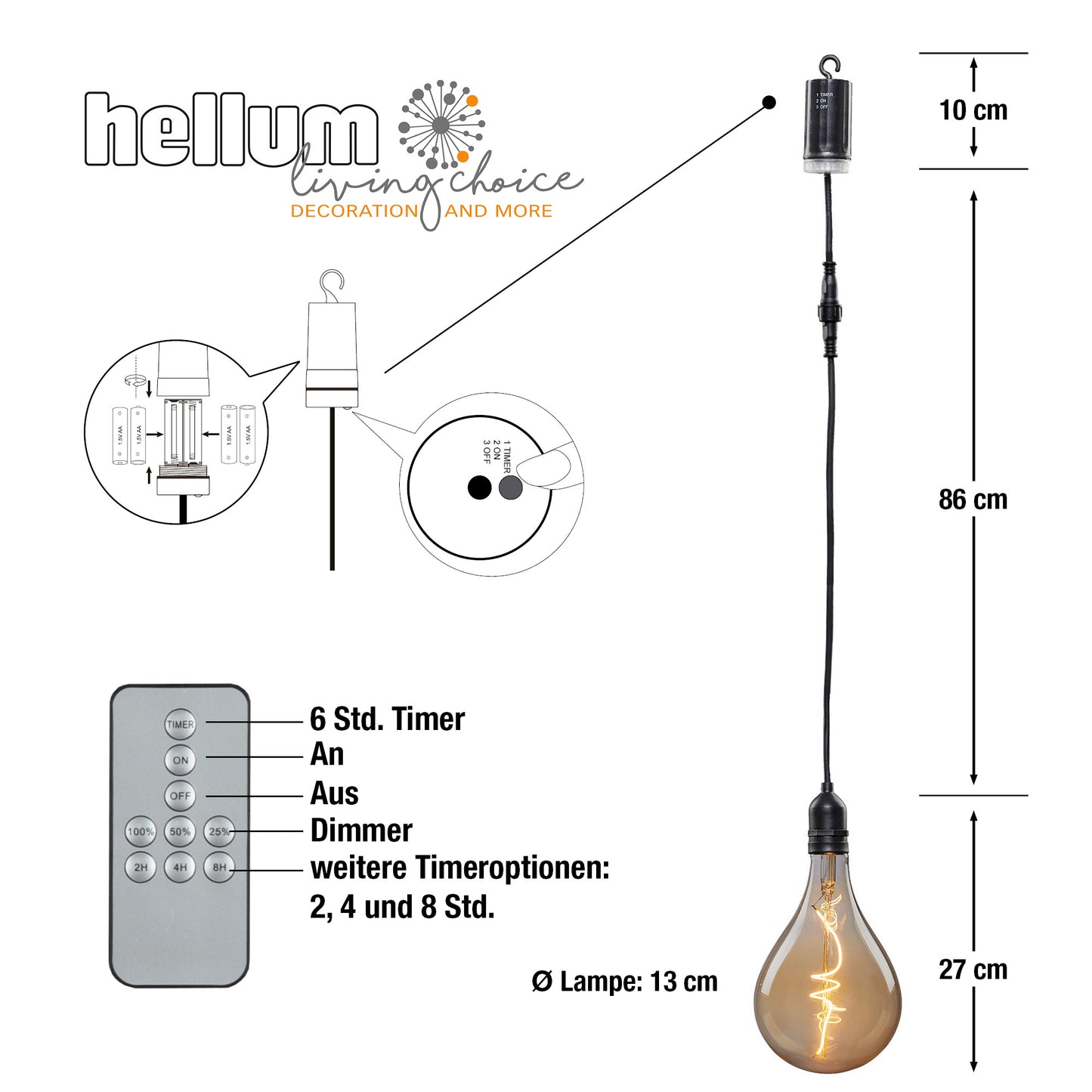2er Set LED Vintage-Hängelampe, goldfarbene Lampe mit LED-Spiral-Strang, A130, 13x23 cm, batteriebetrieben, für außen_2er Set aus 524383