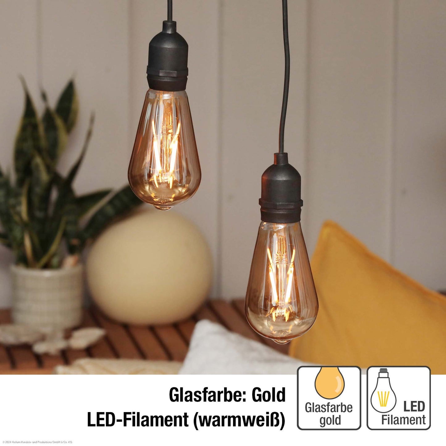 2er Set LED-Filament Vintage-Lampe,Ø6,4 * 13,8 cm,  goldfarben, mit Fernbedienung und Timer, batteriebetrieben_150407 x 2