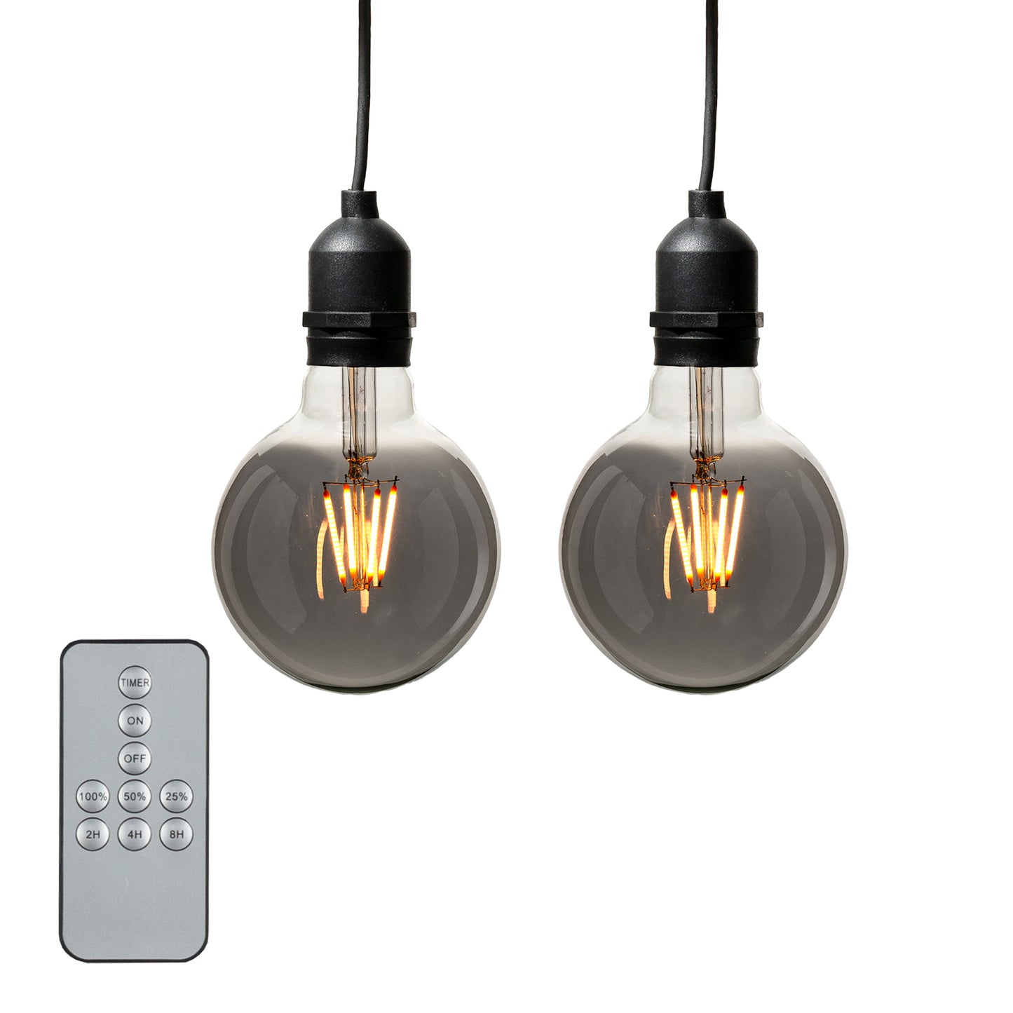 2er Set LED-Filament Vintage-Lampe,Ø9,5x13,7 cm, G95 "Smokey", mit Fernbedienung und Timer, batteriebetrieben_2er Set 150438