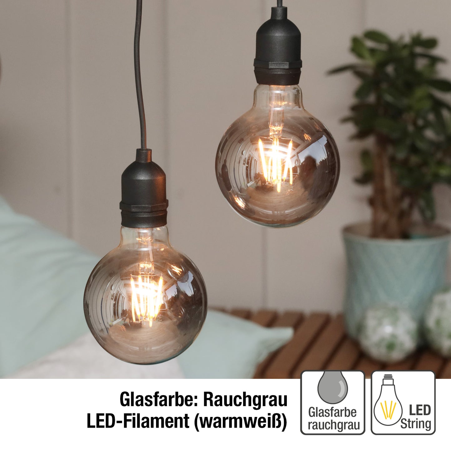 2er Set LED-Filament Vintage-Lampe,Ø9,5x13,7 cm, G95 "Smokey", mit Fernbedienung und Timer, batteriebetrieben_2er Set 150438
